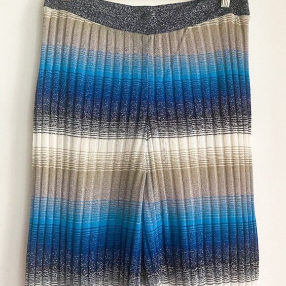 NWT  Zara Metallic Thread Knit Multi Blue Lightweight Wide Leg Summer Pants L - Picture 3 of 11